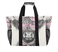ISAOA Graziosa borsa da spiaggia con testa di mucche delle Highland da donna, grande, impermeabile, da viaggio, piscina, yoga, infermiera, shopping