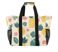 ISAOA Graziosa borsa da spiaggia da donna con ananas e fiori di foglie di grandi dimensioni, impermeabile, borsa da viaggio, piscina, yoga, infermiera, shopping