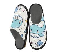 ISAOA Graziose pantofole da casa con balene e stelle e conchiglie per donne e uomini, pantofole antiscivolo calde pantofole da casa per interni ed esterni, 34-35, Cute Line Balene Little Stars