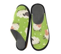 ISAOA Graziose pantofole da casa con pecore su erba verde, per donne e uomini, pantofole antiscivolo calde pantofole da casa per interni ed esterni, 34-35, Pecora carina su erba verde, 39.5/40 EU
