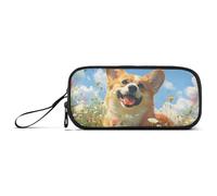 ISAOA Happy Corgi - Astuccio grande con 3 scomparti, grande capacità, portatile, grande, per adolescenti, ragazzi, ragazze, adulti, studenti, Cielo Blu Corgi Felice, Taglia unica, Organizer per borse