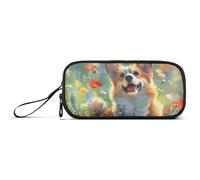 ISAOA Happy Corgi in A Field Spring, astuccio grande con 3 scomparti, portatile, grande, per adolescenti, ragazzi, ragazze, adulti, studenti, felice, corgi, in, uno, campo, primavera, Taglia unica