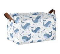 ISAOA Happy Whale - Cestino portaoggetti rettangolare, pieghevole, con manici, per organizzare casa, cucina, ufficio, camera da letto, giocattoli, armadio