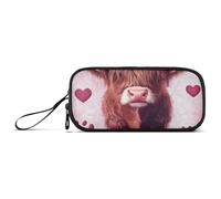 ISAOA Highland Cattle Footprints Heart - Astuccio portamatite, grande capacità, 3 scomparti, portatile, grande, per adolescenti, ragazzi, ragazze, adulti, studenti, Cuore di impronte di bestiame delle