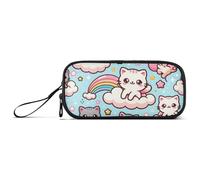 ISAOA Kawaii - Astuccio grande con 3 scomparti, con gatti carini nel cielo, portatile, grande, per adolescenti, ragazzi, ragazze, adulti, studenti, Gatti carini Kawaii nel cielo, Taglia unica