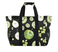 ISAOA Kiwi uva mele su sfondo nero borse da spiaggia per le donne grande impermeabile borsa da spiaggia borsa da viaggio piscina yoga infermiera shopping tote bag