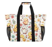 ISAOA Little Cute Duck Cartoon Flower Beach Bags for Women Large Waterproof Beach Tote Bag Travel Pool Yoga Nurse Shopping Bag