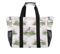 ISAOA Mallard - Borsa da spiaggia da donna, grande, impermeabile, con motivo erba d'anatra, da viaggio, piscina, yoga, infermiera, shopping