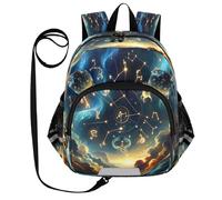 ISAOA Mini zaino per bambini, zaino da viaggio con stelle zodiacali nel cielo notturno per asilo elementare ragazzi ragazze, Multi, S