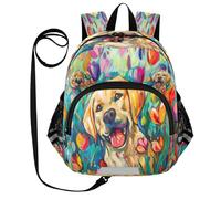 ISAOA Mini zaino per bambini zaino per bambini zaino da viaggio borsa da viaggio adorabile e felice cane labrador dorato per scuola materna elementare ragazzi ragazze, Multi, M