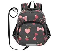 ISAOA Mini zaino per bambini zaino per bambini zaino da viaggio borsa da viaggio con cuore ciliegia sfondo nero per asilo elementare ragazzi ragazze, Multi, M