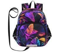 ISAOA Mini zaino per bambini zaino per bambini zaino da viaggio borsa neon foglie sfondo nero per asilo elementare ragazzi ragazze, Multi, S