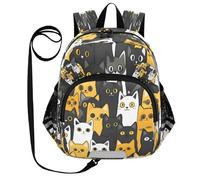 ISAOA Mini zaino per bambini zaino per bambini zaino da viaggio zaino giallo nero gatto bianco per asilo elementare ragazzi ragazze, Multi, M