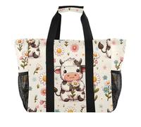 ISAOA Mucche e fiori borse da spiaggia per le donne grande impermeabile borsa da spiaggia borsa da viaggio piscina yoga infermiera shopping tote bag