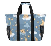 ISAOA Orso addormentato con luna stelle borse da spiaggia per le donne grande impermeabile borsa da spiaggia borsa da viaggio piscina yoga infermiera shopping bag