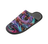 ISAOA Pantofole antiscivolo lavabili e riutilizzabili, pantofole da donna con suola imbottita, fiore colorato drago per casa, interni, ospiti, hotel, feste, Multi, 44.5/45 EU