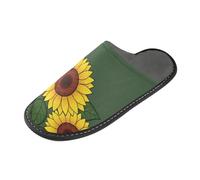 ISAOA Pantofole antiscivolo lavabili riutilizzabili, da donna e da uomo, con suola imbottita, motivo girasole con foglie scure, per casa, interni, ospiti, hotel, feste, Multi, 38/39 EU