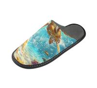 ISAOA Pantofole antiscivolo lavabili riutilizzabili, pantofole da donna con suola imbottita, due tartarughe marine, stelle marine, casa, interni, ospiti, hotel, feste, Multi, 44.5/45 EU