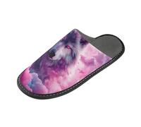 ISAOA Pantofole antiscivolo lavabili riutilizzabili, pantofole da donna con suola imbottita, lupo rosa in fulmine, pantofole per casa, interni, ospiti, hotel, feste, Multi, 42/42.5 EU