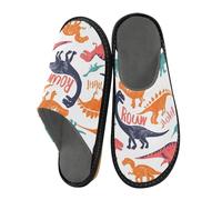 ISAOA Pantofole colorate con dinosauro e scritta per donne e uomini, pantofole antiscivolo calde pantofole da casa per interni ed esterni, 34-35, Dinosauro colorato e parola, 42/42.5 EU