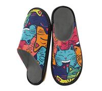 ISAOA Pantofole da casa a forma di gatto con colori pazzi, per donne e uomini, pantofole antiscivolo calde pantofole da casa per interni ed esterni, 34-35, Gatto Con Colori Pazzi, 39.5/40 EU