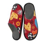 ISAOA Pantofole da casa colorate con cuori e stelle e dente di leone per donne e uomini, pantofole antiscivolo calde pantofole da casa per interni ed esterni, 34-35, Colorato Plaid Cuori Stelle Denti