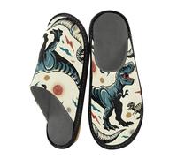 ISAOA Pantofole da casa con dinosauri arrabbiati disegnate a mano, per donne e uomini, pantofole antiscivolo, calde pantofole da casa per interni ed esterni, 34-35, Disegna a mano Dinosauri arrabbiati