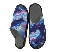 ISAOA Pantofole da casa con drago blu e fiori viola, per donne e uomini, pantofole antiscivolo calde pantofole per interni ed esterni, 34-35, Drago Blu Fiore Viola, 38/39 EU