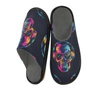 ISAOA Pantofole da casa con teschio che ascolta la musica, per donne e uomini, pantofole antiscivolo calde pantofole da casa per interni ed esterni, 34-35, Skull Head Ascoltare la musica, 43/44 EU