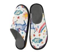 ISAOA Pantofole da casa con unicorni magici e arcobaleni, per donne e uomini, pantofole antiscivolo, calde pantofole da casa per interni ed esterni, 34-35, Acquerello con unicorni magici arcobaleni