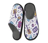 ISAOA Pantofole per casa con note musicali e chitarra, per donne e uomini, pantofole antiscivolo calde pantofole per interni ed esterni, 34-35, Musica Note Chitarra Radio, 44.5/45 EU