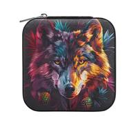 ISAOA Piccola scatola di gioielli in pelle da viaggio portatile portagioie scatola di immagazzinaggio scatole di gioielli titolare pittura testa di lupo per ragazze anelli orecchini collane