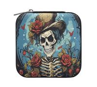 ISAOA Piccola scatola di gioielli in pelle da viaggio portatile portagioie scatola di immagazzinaggio scatole di gioielli titolare rosa teschio testa per ragazze anelli orecchini collane