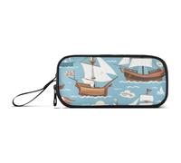 ISAOA Piracy Ship Sea - Astuccio grande con 3 scomparti, portatile, grande, per adolescenti, ragazzi, ragazze, adulti, studenti, Mare delle navi della pirateria, Taglia unica, Organizer per borse