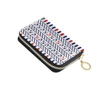 ISAOA Porta carte di credito in pelle con cerniera portafoglio organizer per biglietti da visita a righe nautiche ancore per donna uomo