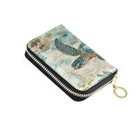 ISAOA Porta carte di credito in pelle con cerniera portafoglio organizer per biglietti da visita bella tartaruga marina verde per donna uomo, Multi