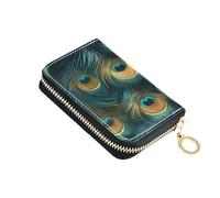 ISAOA Porta carte di credito in pelle con cerniera portafoglio organizer per biglietti da visita bella piume di pavone per donna uomo