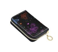 ISAOA Porta carte di credito in pelle con cerniera portafoglio organizer per biglietti da visita custodia per biglietti da visita farfalle colorate al neon per donna uomo