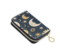 ISAOA Porta carte di credito in pelle con cerniera portafoglio sottile organizer custodia per biglietti da visita Sun Moon and Star per donna uomo, Multi
