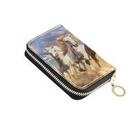 ISAOA Porta carte di credito in pelle con cerniera portafoglio sottile organizer custodia per biglietti da visita quattro cavalli per donna uomo, Multi