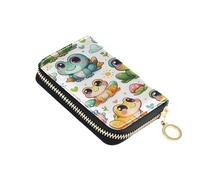 ISAOA Porta carte di credito in pelle con cerniera portafoglio sottile organizer custodia per biglietti da visita verde giallo cartone animato rana per donna uomo, Multi