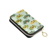 ISAOA Porta carte di credito in pelle con cerniera portafoglio sottile organizer custodia per biglietti da visita giallo verde rana per donna uomo, Multi