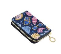 ISAOA Porta carte di credito in pelle con cerniera portafoglio sottile organizer custodia per biglietti da visita giallo rosa conchiglie per donna uomo, Multi