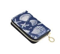 ISAOA Porta carte di credito in pelle con cerniera portafoglio sottile organizer custodia per biglietti da visita Whiye conchiglie stella marina per donna uomo, Multi