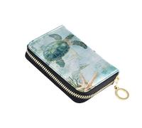 ISAOA Porta carte di credito in pelle porta carte con cerniera portafoglio organizer custodia per biglietti da visita due tartarughe stelle marine mare per donna uomo, Multi