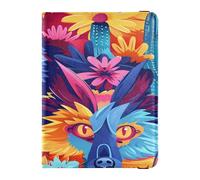 ISAOA Porta passaporto Custodia Portafoglio Vaccino Card Holder Custodia in pelle Faccia Lupo Colori vivaci Organizzatore di documenti da viaggio