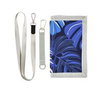 ISAOA Portafogli blu per bambini con foglie tropicali, per ragazzi e ragazze, portafoglio a tre ante con tasca portamonete con cerniera e porta carte, portafoglio novità per regali di compleanno per