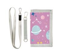 ISAOA Portafogli per bambini a tema pianeta luna rosa, per ragazzi e ragazze, portafoglio a tre ante con tasca portamonete con cerniera e porta carte, portafoglio novità per regali di compleanno per
