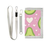 ISAOA Portafogli per bambini con avocado rosa e cuori, per ragazzi e ragazze, portafoglio a tre ante con tasca portamonete con cerniera e porta carte, portafoglio novità per regali di compleanno per