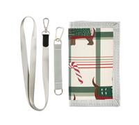 ISAOA Portafogli per bambini con bassotto natalizio rosso e verde scozzese, per ragazzi e ragazze, portafoglio a tre ante con tasca per monete con cerniera e porta carte, portafoglio novità per regali